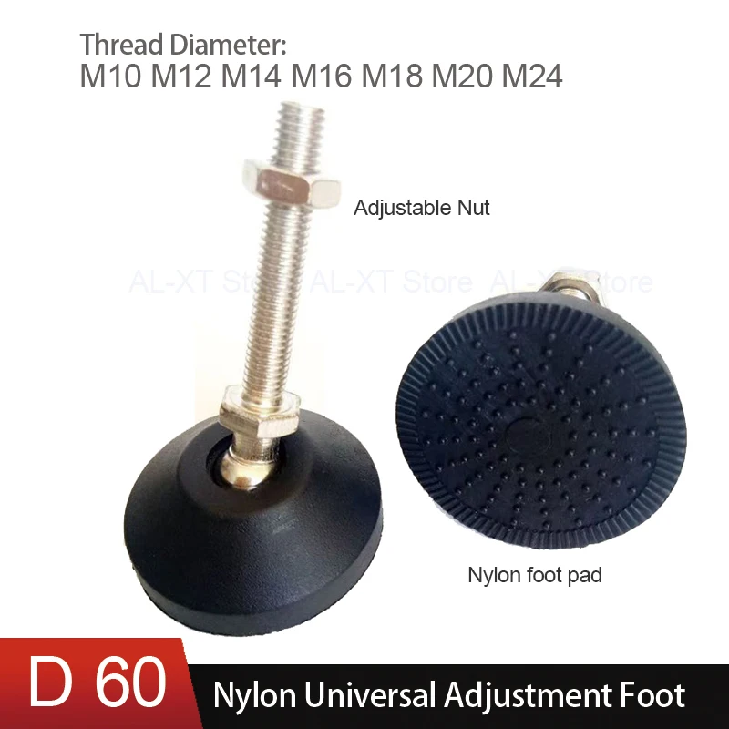 1Pc M10-M24 Adjustable Lathe Leg Adjustable Nylon foot pad Anti-slip/Shock-absorbing Levelling Feet Swivel Base Articulating Leg
