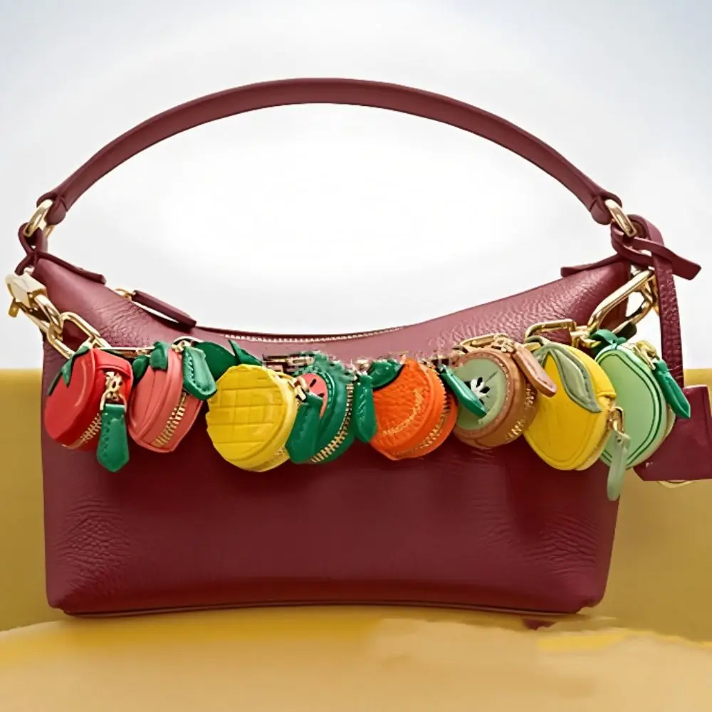 

Fashion Cute Fruit Shape Coin Purse Coin Bag Keychain PU Leather Pendant Wallet Zipper Fruit Keychain Women