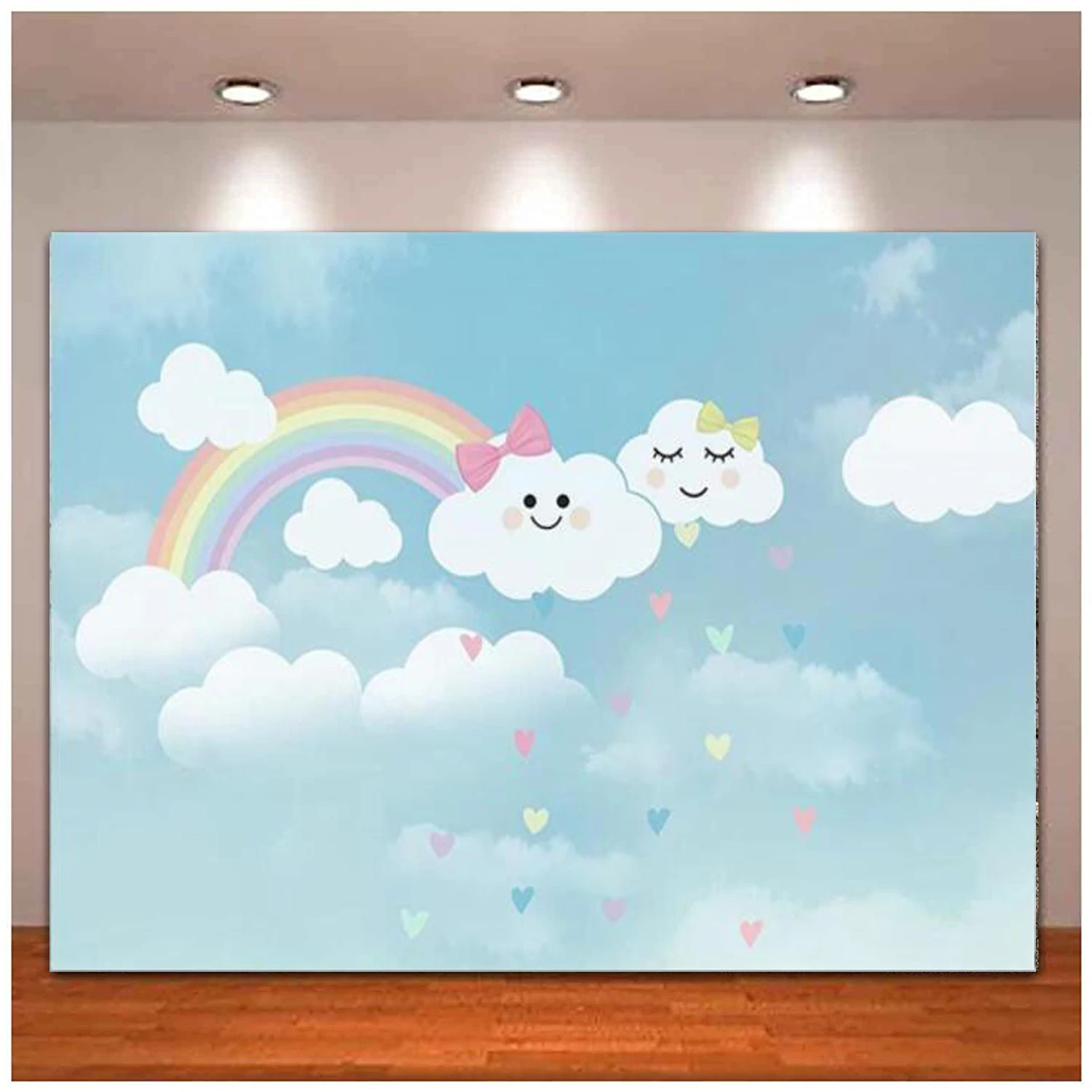 

Photography Backdrop Cute Cartoon Rainbow Blue Sky White Cloud Baby Birthday Party Decoration Banner Photo Background