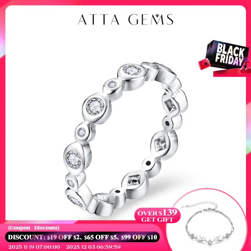 

ATTAGEMS Solid S925 Sliver Eternity Moissanite Rings for Women D VVS1 Diamond Wedding Band Stackble Ring Luxury Fine Jewelry