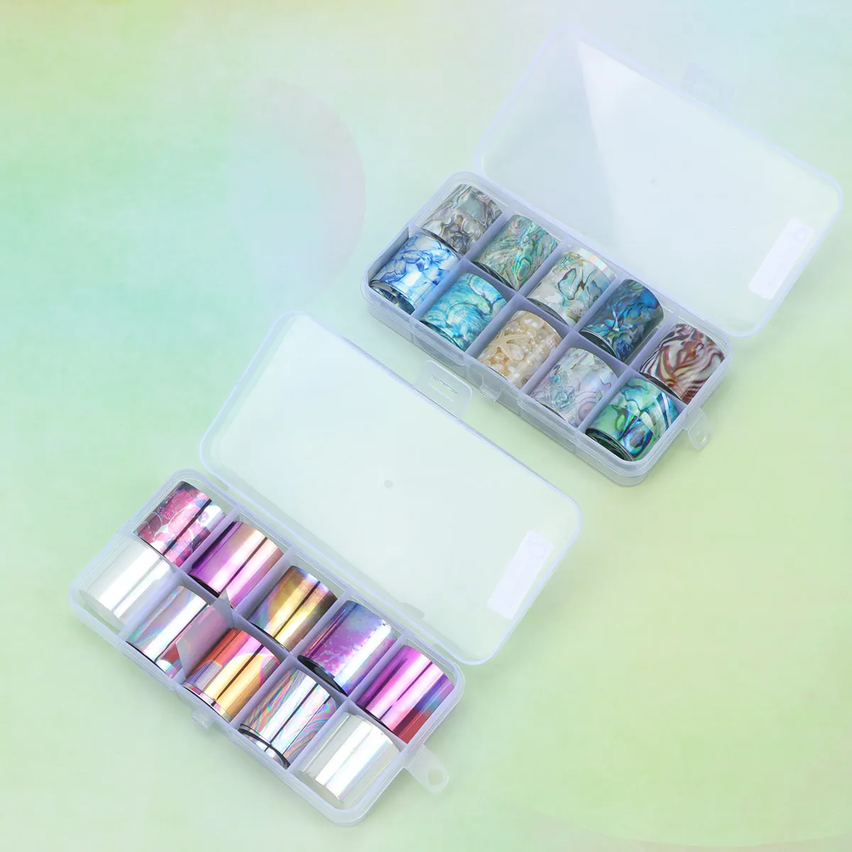 

50pcs Laser Foil Stickers Adhesive Transfer Decals Diy Manicure Art Design For Women Press On Nail Decorative Supplies Nail Art