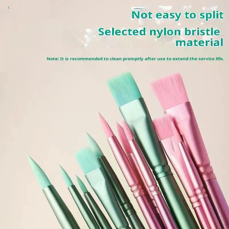 4/6PCS Watercolor Brush Set Pointed Round Flat Head Hair Beginner's Art Student Hand Drawn Watercolor Nylon Painting Material