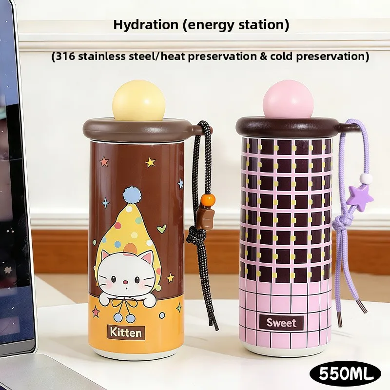Mini insulated cup - Gift water cup for girls with high appearance standards - Large capacity, portable with handle water bottle