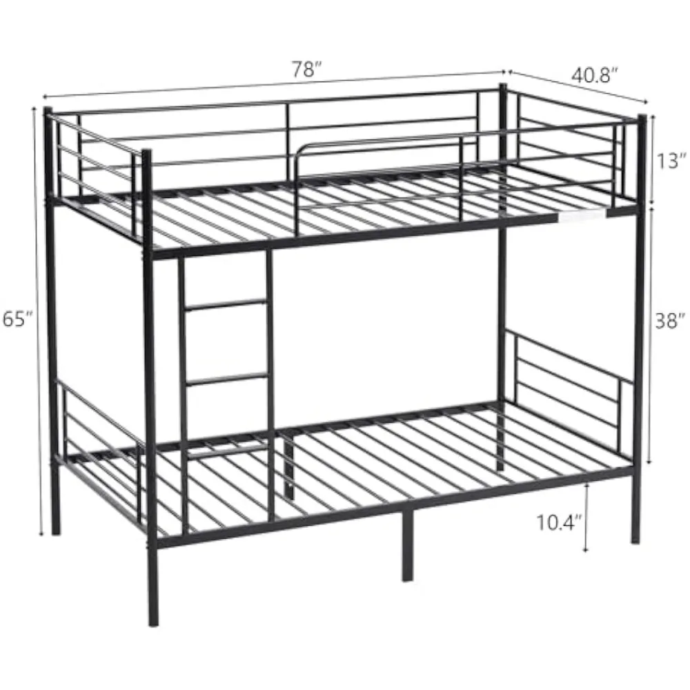 Black Bunk Bed Twin Over Twin, Metal Bunk Bed with Built-in Ladder and Safety Guardrail, Space-Saving Twin Bunk Beds for Kids