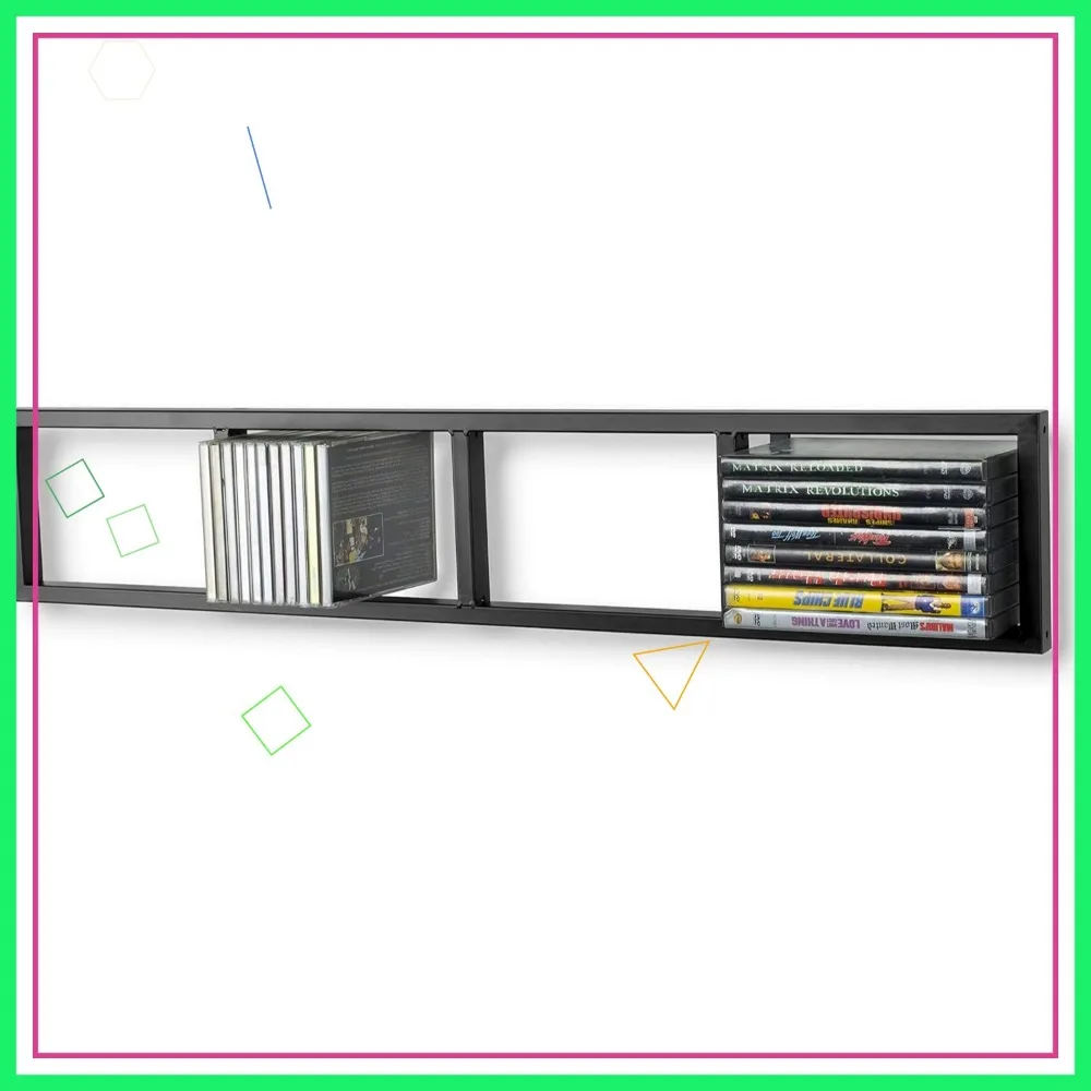 

34 Inch Wall-Mounted CD DVD Storage Shelf, Metal Black Media Organizer for Video Games
