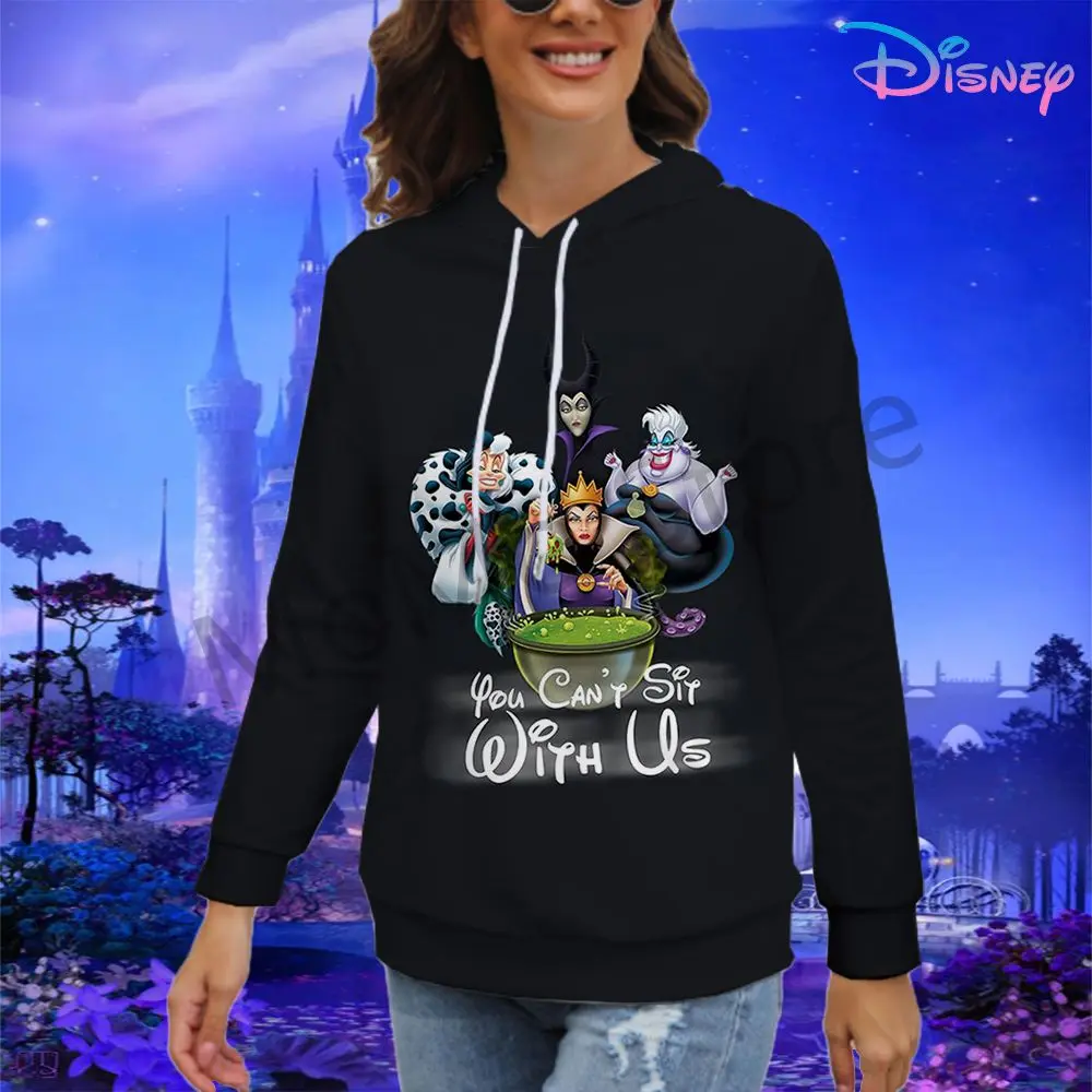 Kawaii Disney Princess Women's Hoodies Leisure Youthful Woman Clothes Black Hoodie Y2k Autumn 2024 Pullovers 3D Print Streetwear