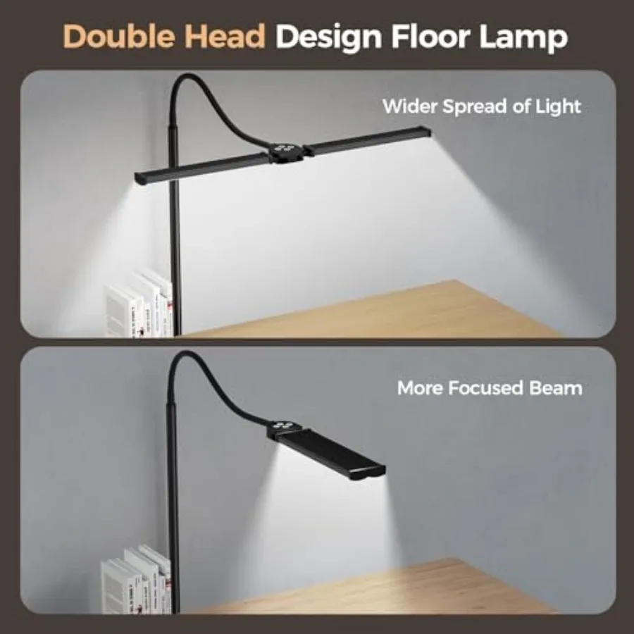 LED Floor Lamp for Living Room Bright Reading Lamps for Office Adjustable Colors TemperaturesandBrightness Dual Head Goose-Neck