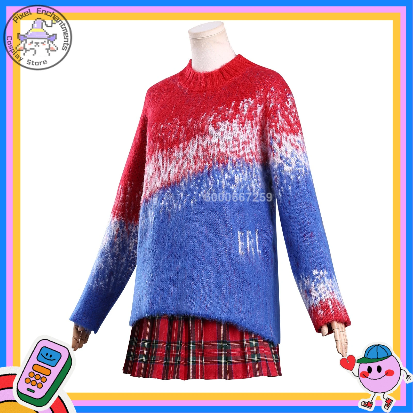 

Hot Movie Cosplay Costume Anime Wednesday Addams Role Playing New Gradient Sweater Suits Set Women Comic Con Halloween Party