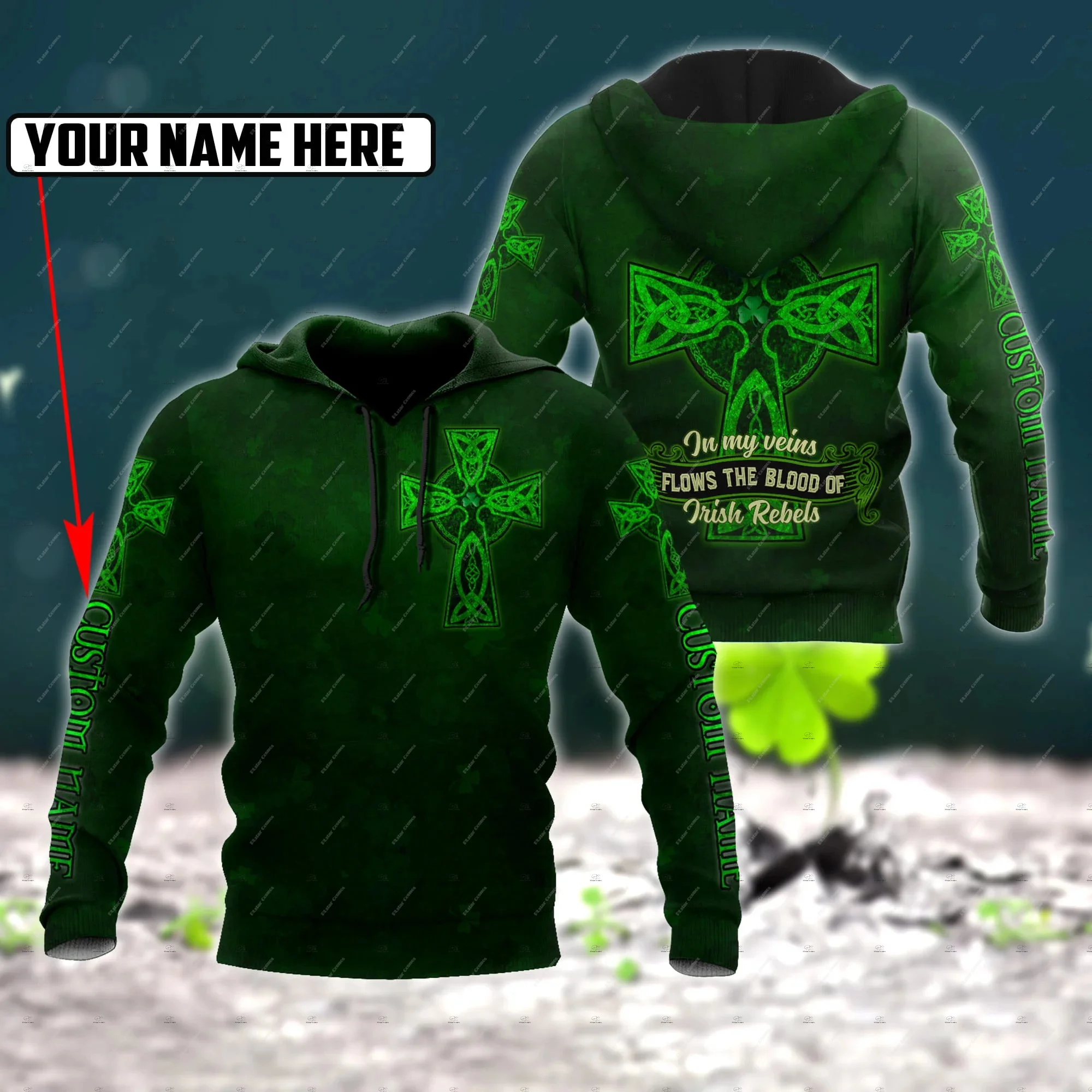 

Custom Name Irish Ireland Country Flag St.Patrick Tattoo Vintage Retro Unisex 3DPrint Harajuku Pullover Casual Jacket Hoodies 46