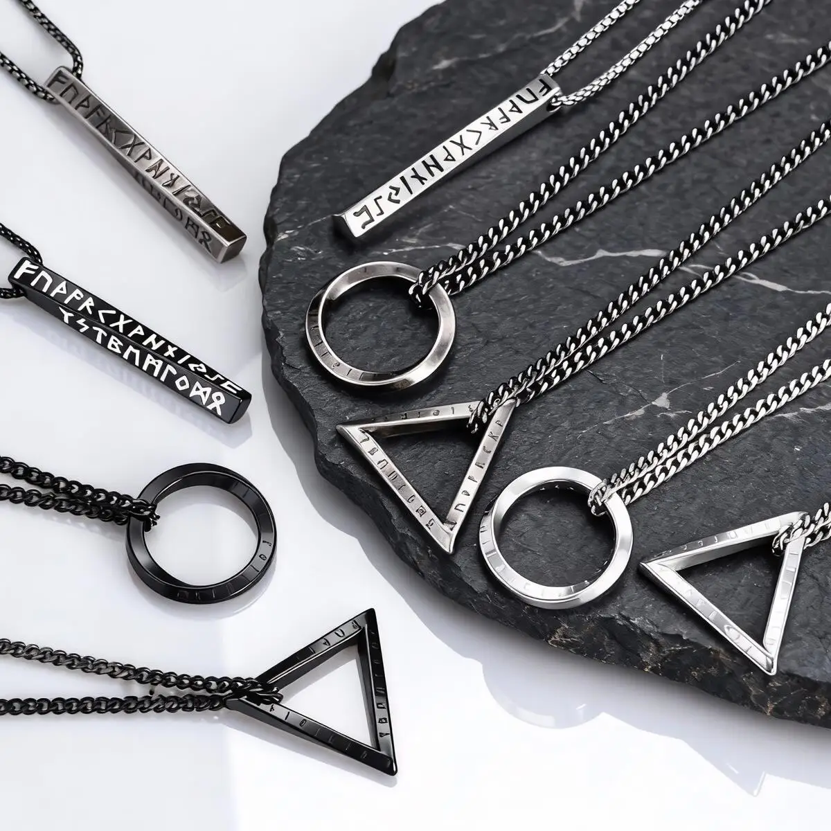 Men's Viking Rune Talisman Necklace,Vintage Stainless Steel Mobius Geometric Necklace,Jewelry Gift for BBF Dad Son Husband