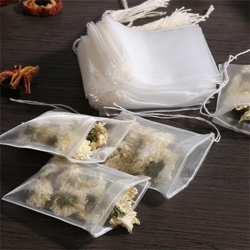 Sachets filtrants à épices jetables, 100 pièces, fil de soie, fermeture, Non tissé, accessoires de cuisine