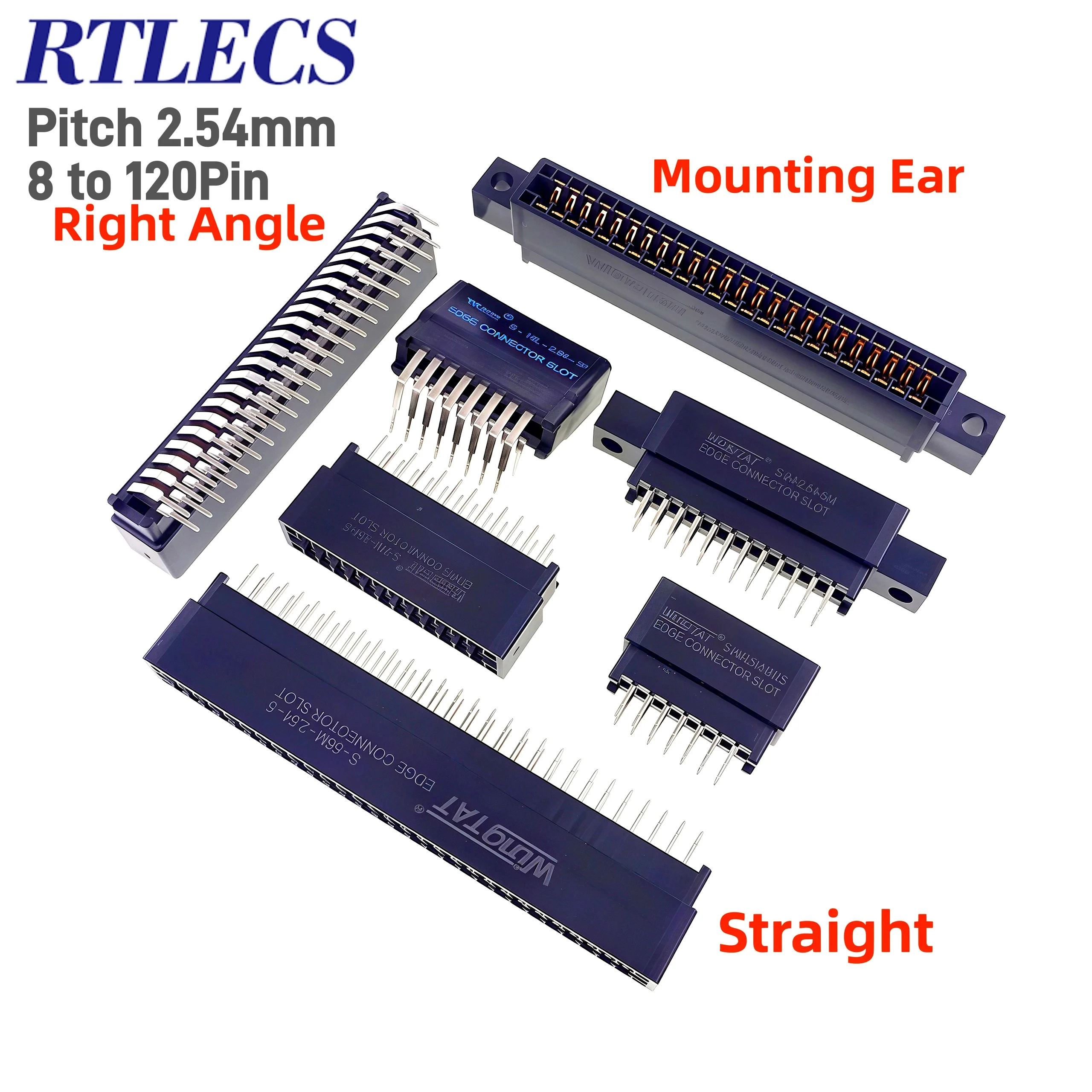 Slot para conector de cartão de borda, 5 peças 2.54mm passo 8 10 12 16 18 20 28 30 36 40 50 60 72 80 98 pinos pcb receptáculo de dedo dourado