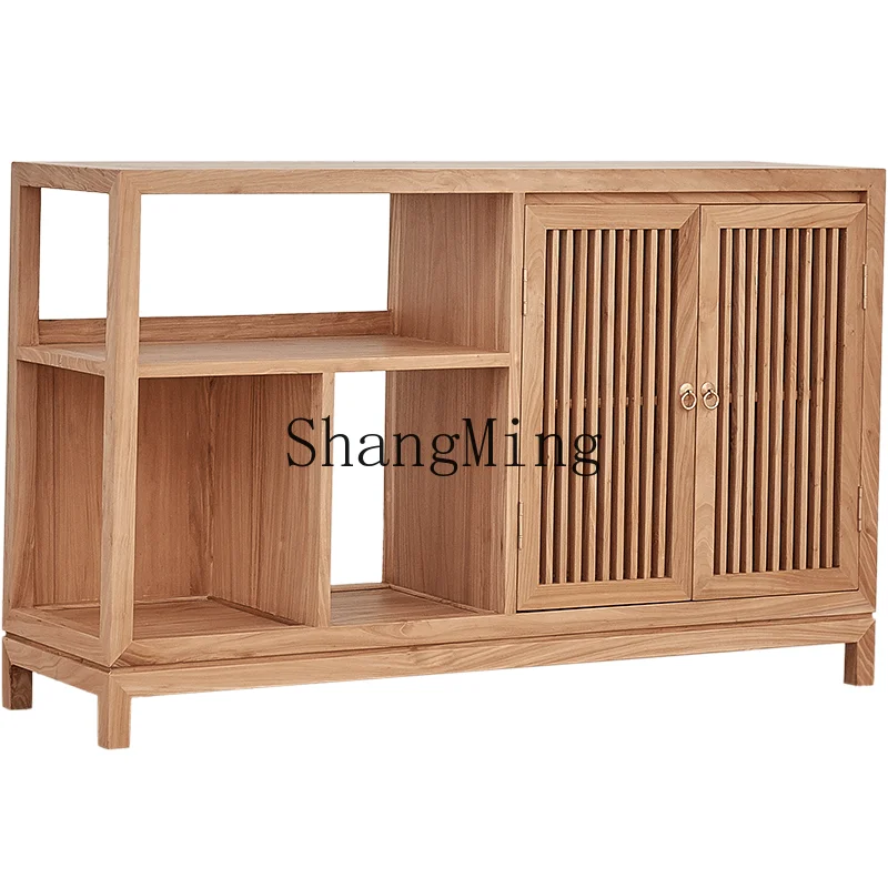 

ZHB new Chinese dining edge old elm color paint-free household storage tea cabinet locker