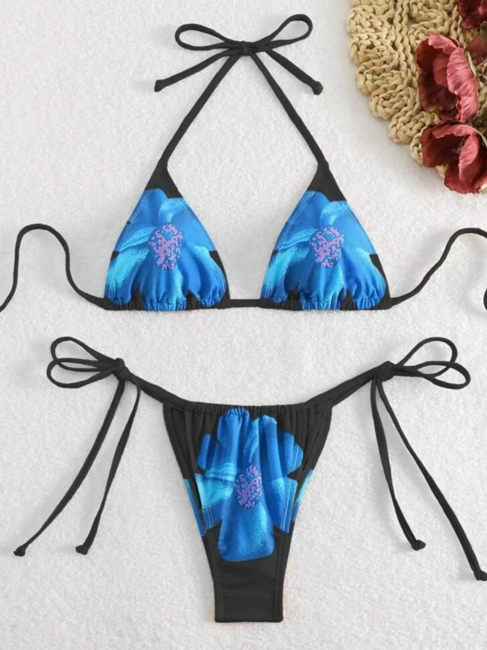 

Sexy String Halter Bikini 2025 Triangle Swimsuit Women Floral Printed Swimwear Female Bathing Swimming Suit Padded Beachwear