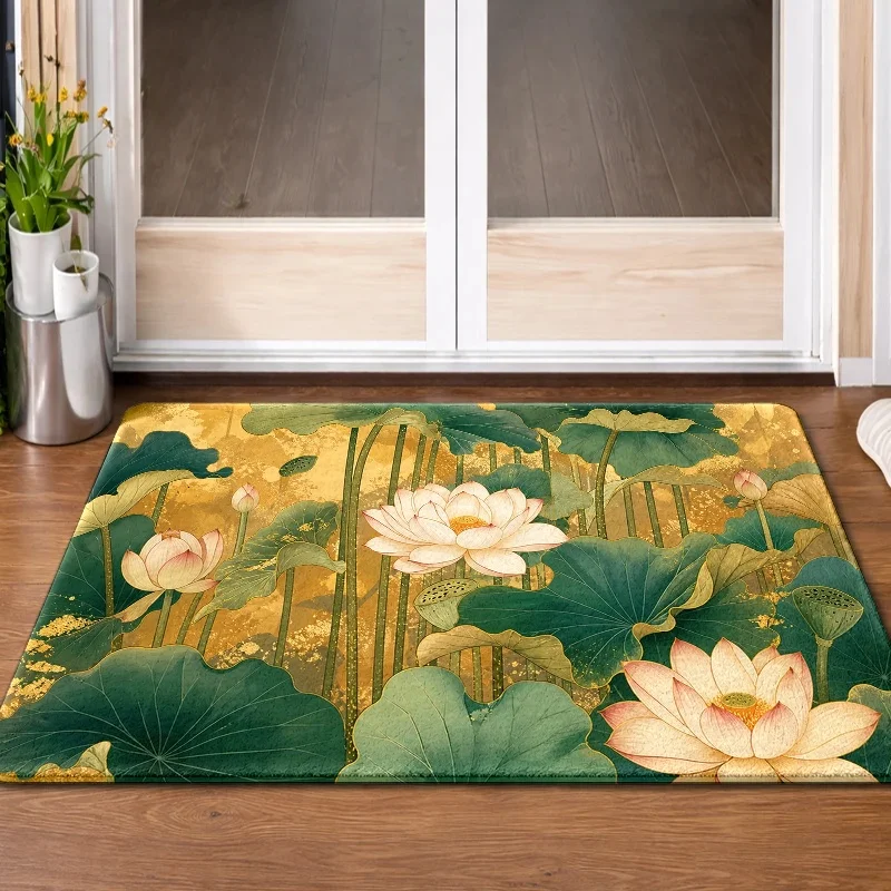 Peeking Ginger Cat Crack Art Doormat Floral Non Slip Rug Cute Pet Front Door Entry Decor Mat