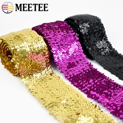 2/5Meters 75mm Sequins Elastic Bands Lace Trims Stretch Ribbons for Clothes Dance Dress Decoration Belts Sewing Accessories