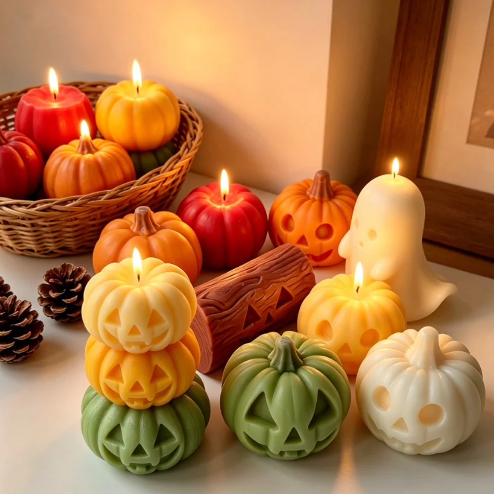 Halloween Mini Ghost Pumpkin Silicone Mold - 3D Stackable Candle Mold for DIY Soap Resin Plaster & Home Decor