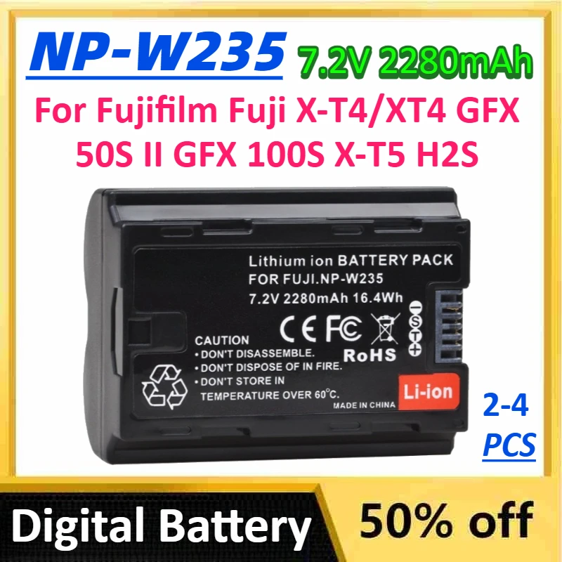 

7.2V 2280mAh for Fujifilm NP-W235 NP W235 Digital Battery for Fujifilm Fuji X-T4/XT4 GFX 50S II GFX 100S X-T5 H2S Camera