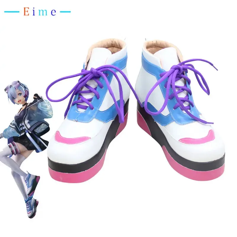 

Rem Cosplay Shoes Anime Re:Life in a different world Cosplay Props Halloween Carnival Boots PU Leather Shoes Custom Made