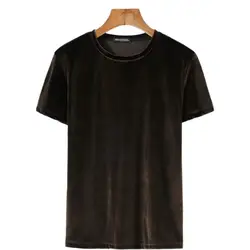 Summer Men's Velvet T-Shirt Soft Short Sleeve O-Neck Vinatge Shirt Men Black Gray Brown 11 colors Tops Slim Fit Plus Size M-8XL