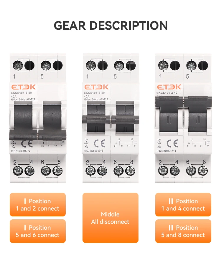 ETEK 1/2/4P  Din Rail Isolating Disconnecting Switch Dual Power Manual Transfer Isolating Switch Interlock Circuit Breaker EKCS