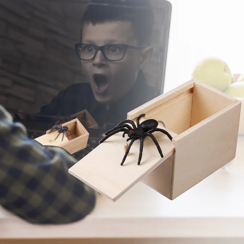 Caixa surpresa de aranha, novidade, brincadeira de madeira, caixa de susto de aranha, truque engraçado, brinquedo de brincadeira, feriado de halloween, brinquedos de terror assustadores