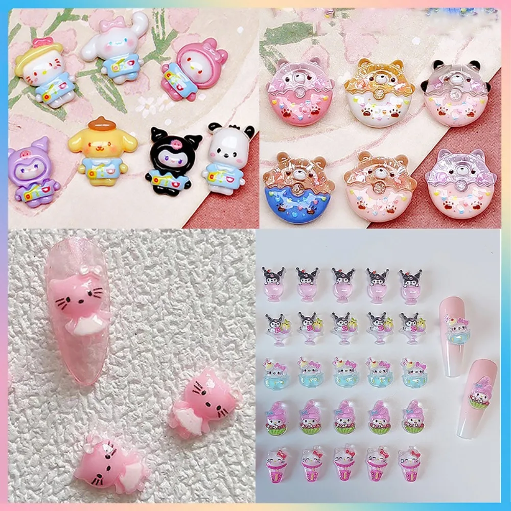 

Mini 20Pcs Kawaii Sanrios Hellokitty Nail Accessories Kuromi Cinnamoroll Melody Pompompurin Pochacco Anime Decoration Charm Toys