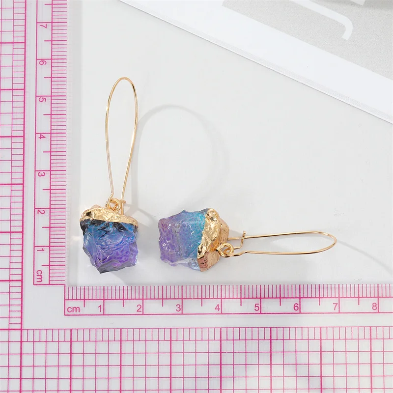 Unique Colored Natural Stone Drop Earings For Women Gift New Irregular Rainbow Stone Dangle Earrings Wedding Party Jewelry AE116