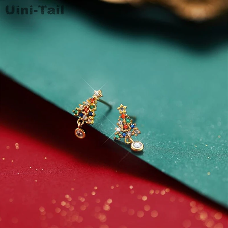 Uini-Tail Hot Selling New 925 Tibetan Silver Star Christmas Tree Color Earrings Fashion Small Dynamic High Quality Christmas