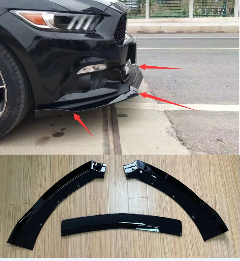 High Quality Car Front Bumper Splitter Lip Diffuser Protector Cover 3 segments Front Spoiler For Mustang 2015 2016 2017 2018 19