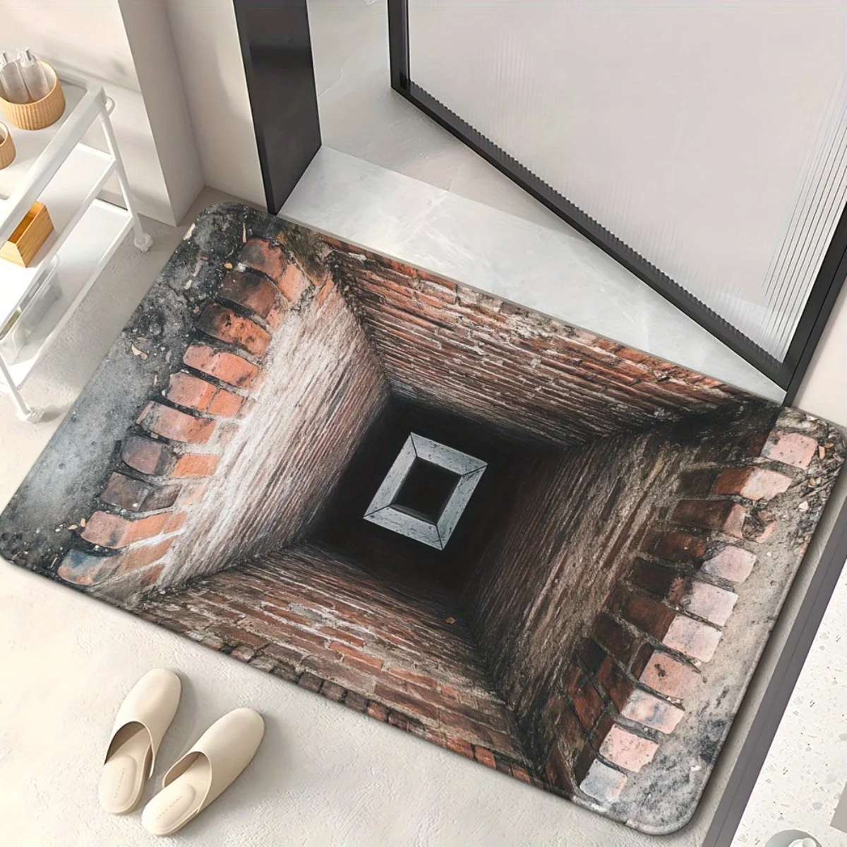 3D Brick Pit Floor Mat Anti Slip Door Mat Home Decor Indoor Entrance Rug Kitchen Bathroom Mat 3D Illusion Design