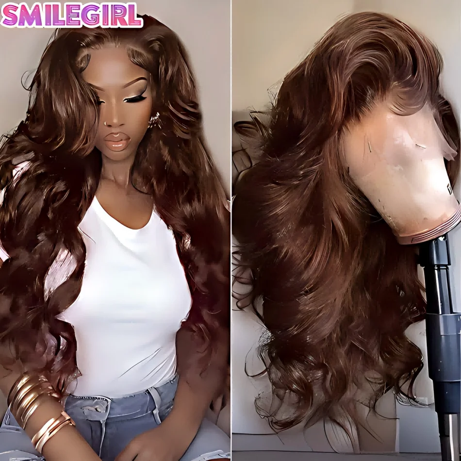 

Шоколадно-коричневый парик из натуральных волос, 13x6, с прозрачной кружевной передней частью, волнистый, цветной, плотность 250, 30 дюймов, для женщин