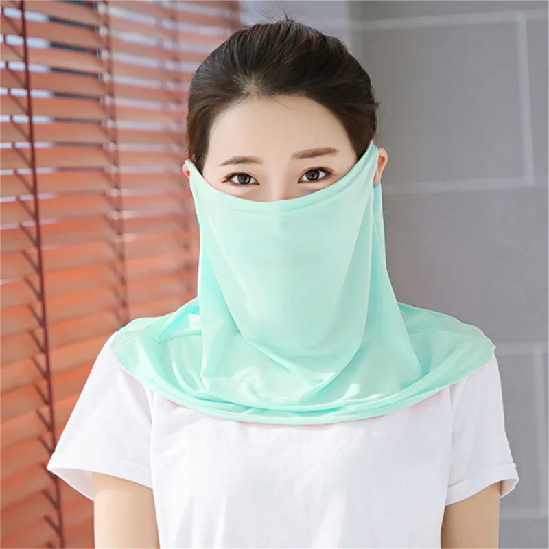 Solid Ice Silk Sunscreen Mask Women Summer Anti-UV Quick-drying Face Cover Scarf Breathable Neck Protection Hanging Ear Headband