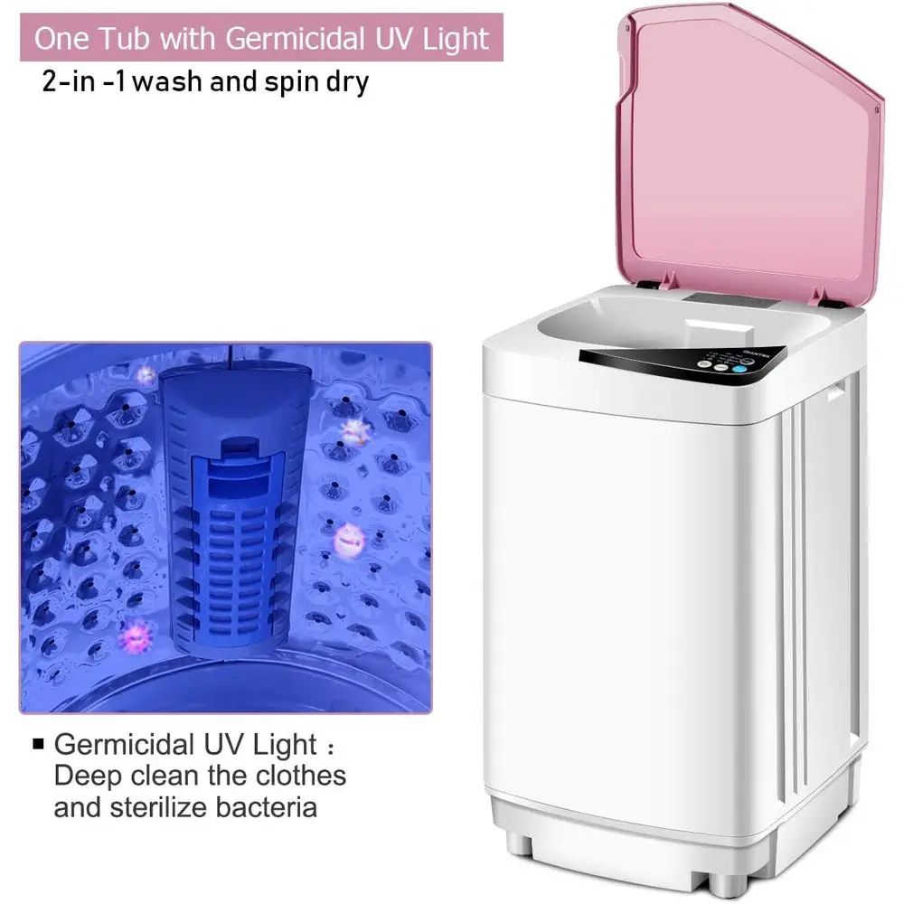 Máquina de Lavar e Secar Roupa Portátil Totalmente Automática com Capacidade de 7,7 lbs e Luz de Barril Integrada