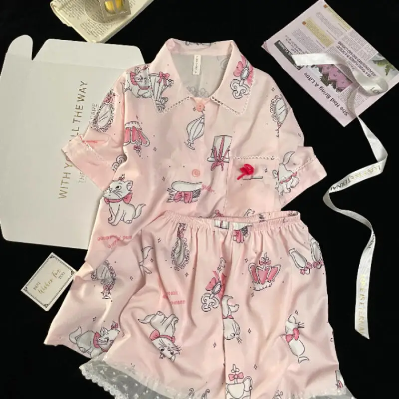 

Summer New Short Sleeved Pajama 2Pcs Women's Sweet Polka Dot Home Wear Girls Fashionable Comfort Soft Short Sleeved Shorts Set