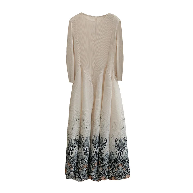 مياكي نمط مطوي فستان للنساء 2025 صيف جديد المرأة فضفاضة كبيرة الحجم الطابق شنت المرأة فانوس مطبوع تنورة #5