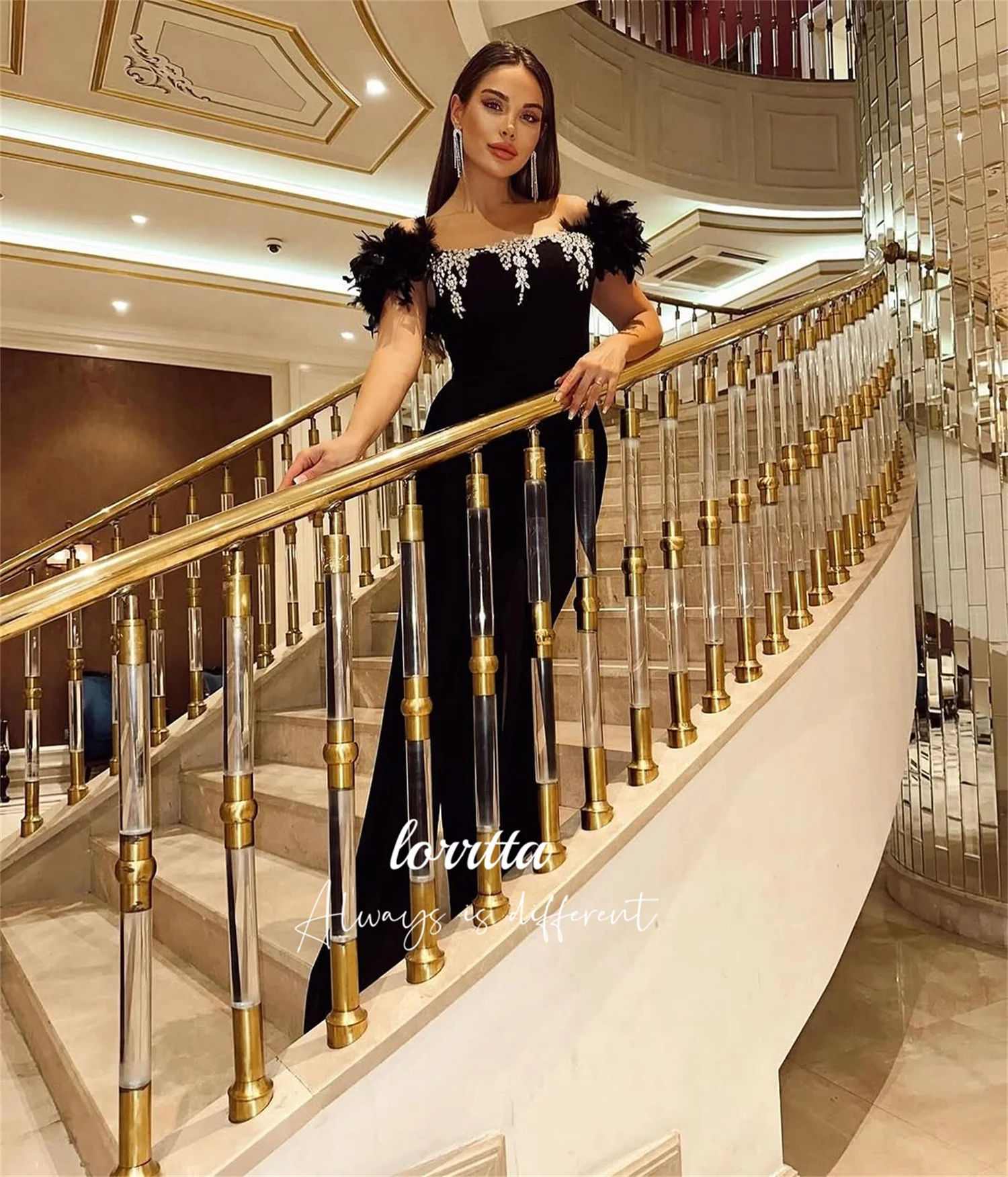 Lorrtta Customized Glitter Decoration Long Dresses for Special Occasions Grace Fishtail Cut Wedding Guest Dress Women Robe Party