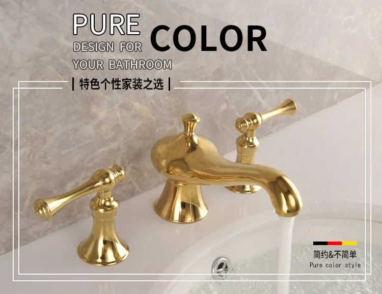 Separate Three-Hole Hot/Cold Water Faucet, Bathroom Three-Piece Set Antique-Style Sink Faucet—All-Copper