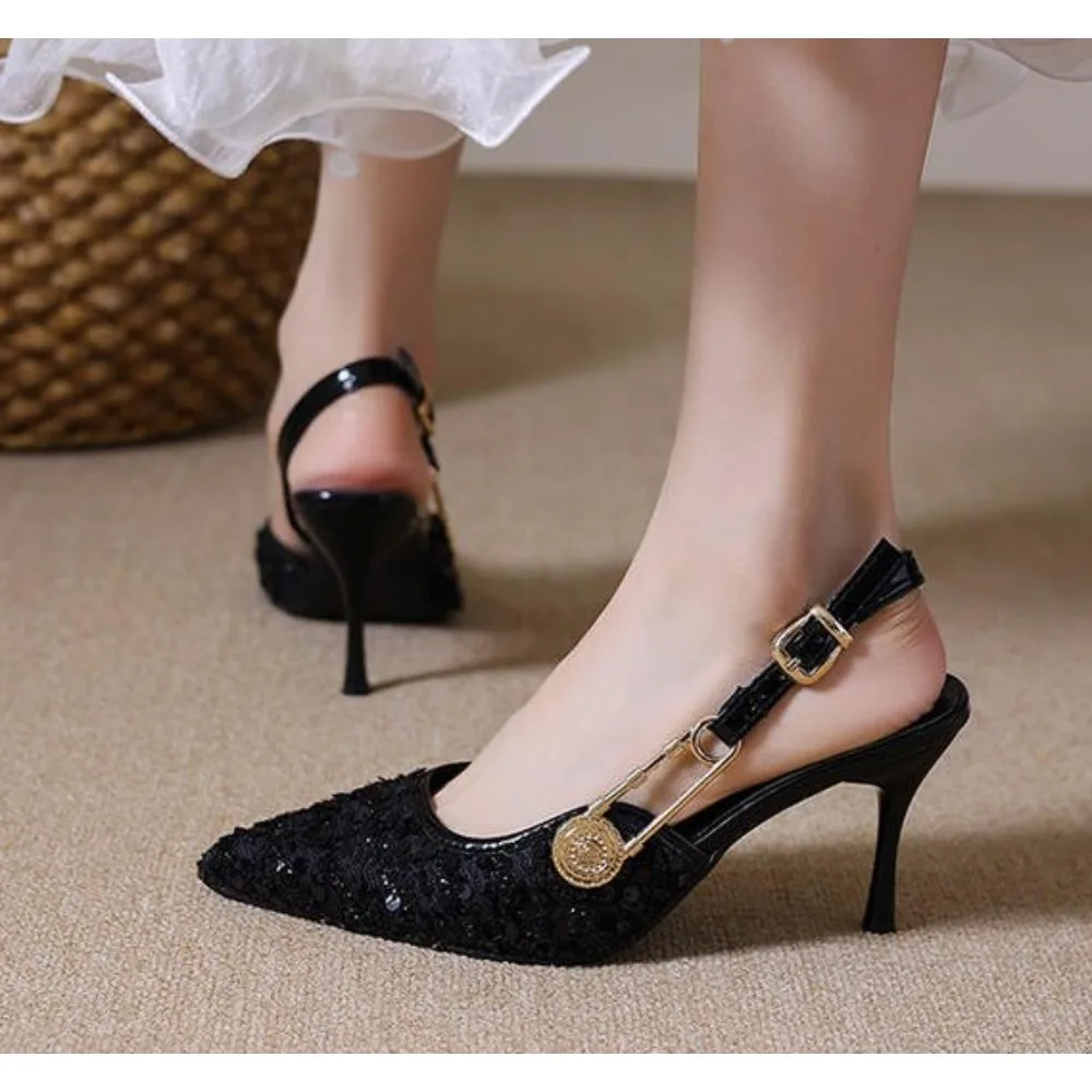 

Sexy Pointed Toe Women's Sandals 2026 Spring Summer New Fashion Stiletto Heel Hollow Solid Color Elegant High-heeled Women Shoes