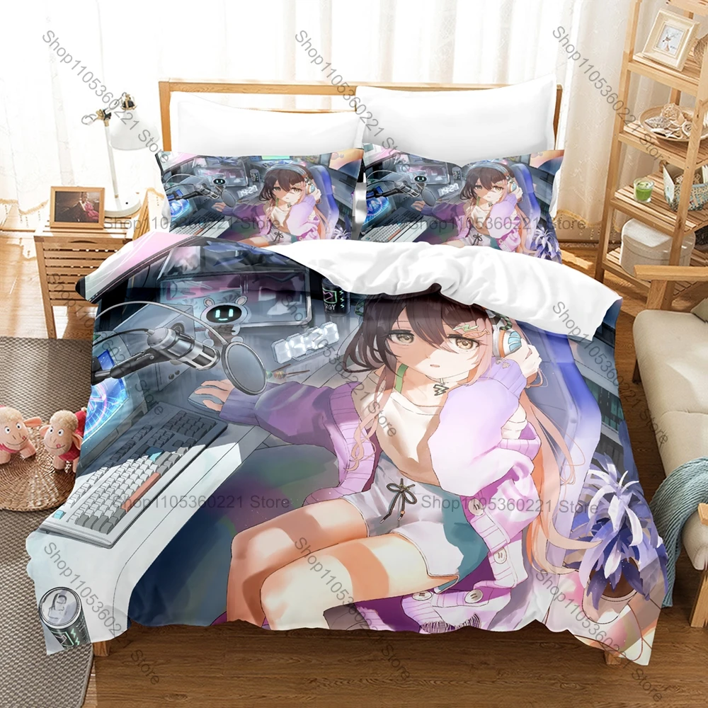Soft Muted Pastel Abstract Library Reading Teen Girl Anime Style Line Sketch 3D Bedding Set Includes Duvet Cover + 2 Pillowcases