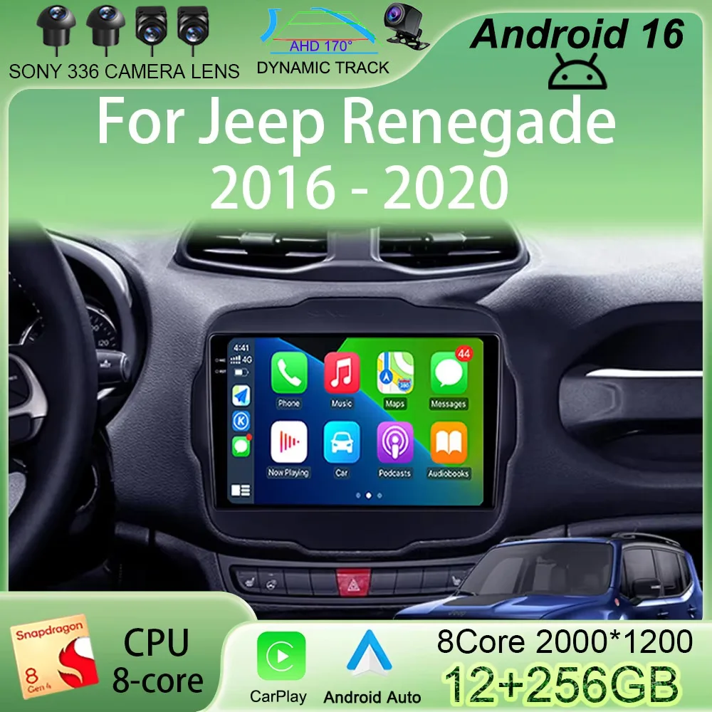 

Автомагнитола Android 16 4G LTE DSP с поддержкой Carplay, 2din, GPS, DVD для Jeep Renegade 2016-2020, мультимедийный видеоплеер