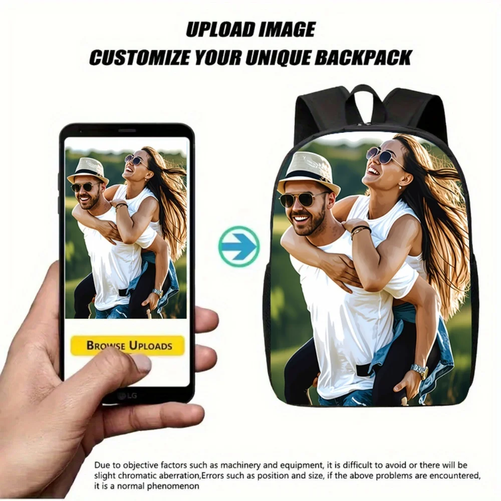Customized Full Print Backpack Upload Your Own Picture Logo Text Personalized School Backpack for Boys Girls Daily Travel Bags
