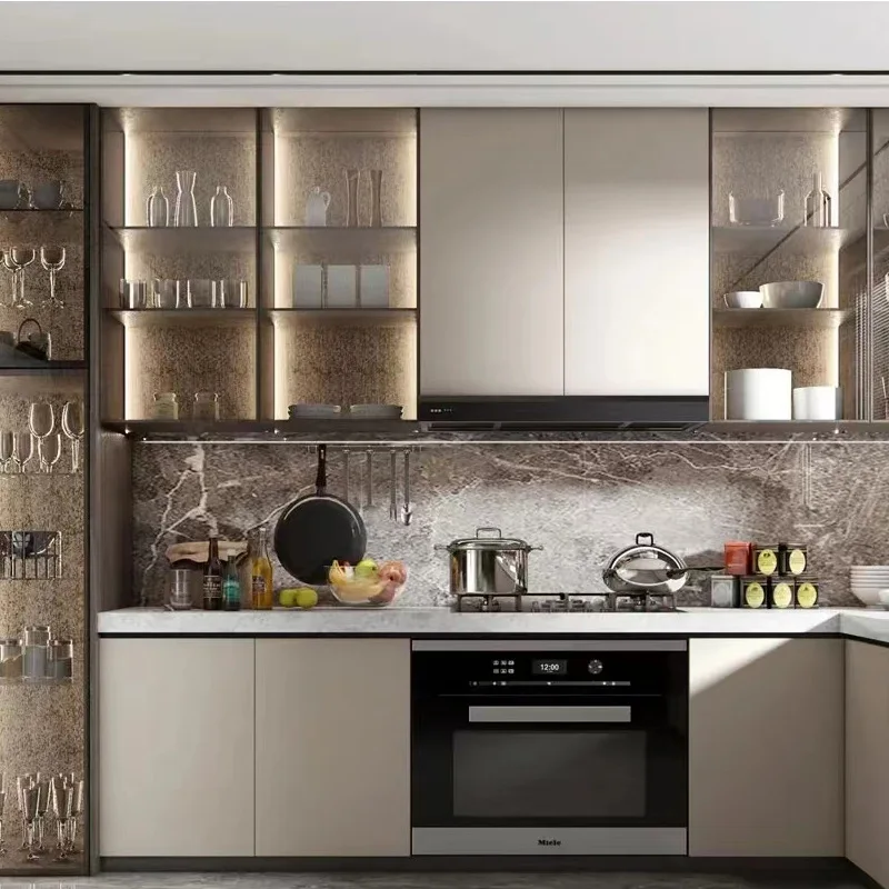 

Aluminum Alloy Cabinets Open Home Rock Slab Kitchen Hanging Door Panels Integral Home Kitchen Waterpr