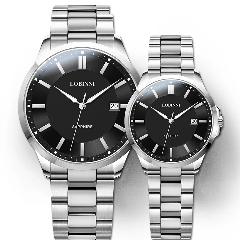 LOBINNI Couples Watch A Pair Of Business Quartz Watch Sapphire Glass Waterproof Watch Luminous Hands Steel Strap Watches