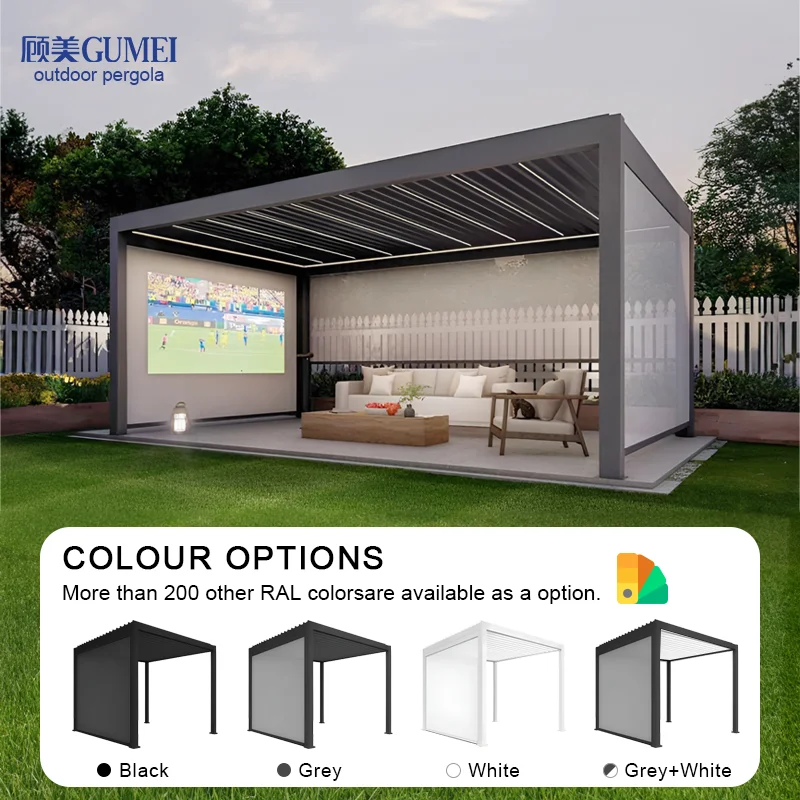 OEM Waterproof Aluminium Bioclimatic Pergola 3x3, 3x4, 4x4, 6x4m Aluminum Louvered Pergola Cover