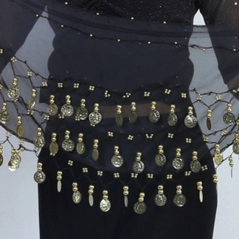 1pcs Women Belly Dance Hip Scarf Accessories 3 Row Belt Skirt With 72pcs Gold Color Coins Waist Chain