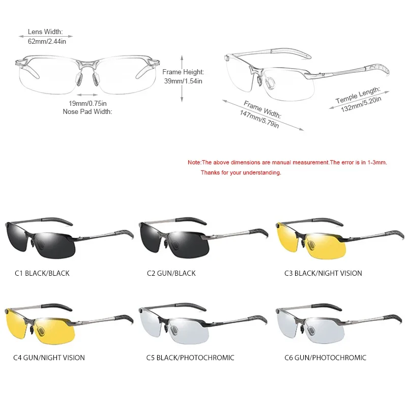 Glasses Men Polarized Sunglasses Color Changing Sunglasses Day and Night Dual-use Driver Driving Glasses Night Vision Fishing