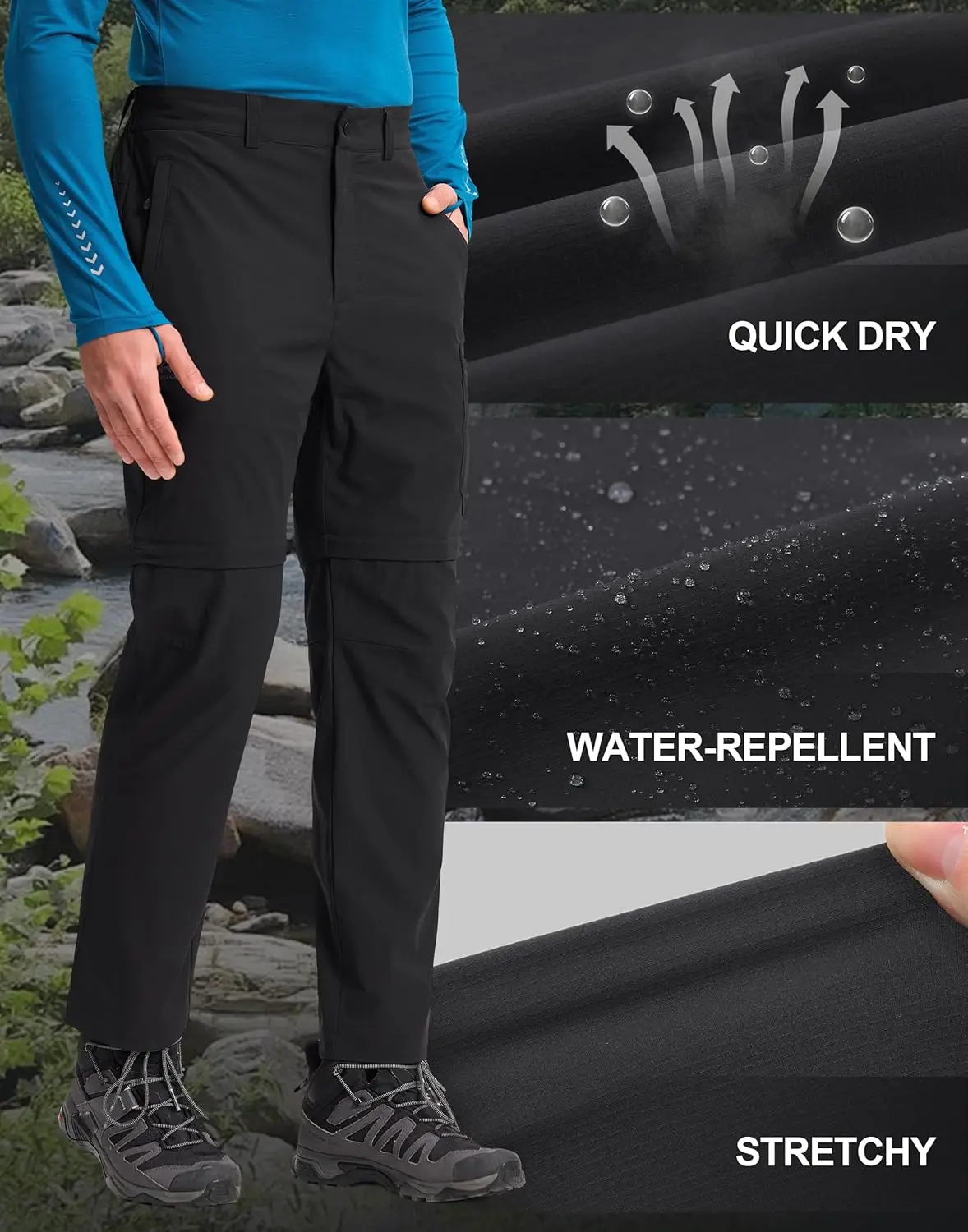Pioneer Camp Mens Convertible Hiking Pants Quick-Dry Water-Resistant Lightweight Zip-Off Outdoor Cargo Pants Fishing Travel - view 6
