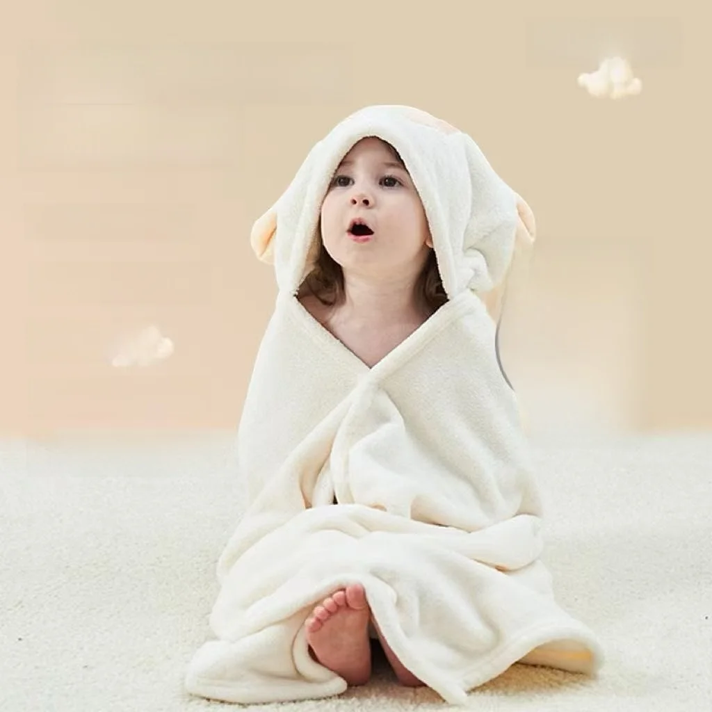 children's-bath-towel-coral-fleece-baby-beach-quick-dry-hooded-robe-cartoon-hat-bath-towel-polyester-fiber-nylon-fiber