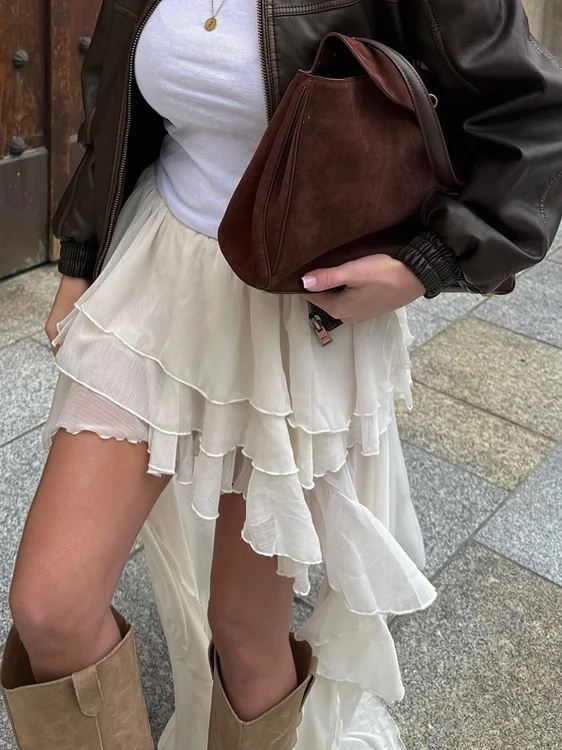 Gonna da donna casual Faion con orlo asimmetrico in vita elastica, gonna a trapezio versatile e ampia in fibra di poliestere